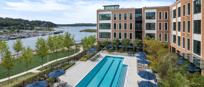 A view of the pool at The Beacon at Garvies Point in Glen Cove, NY